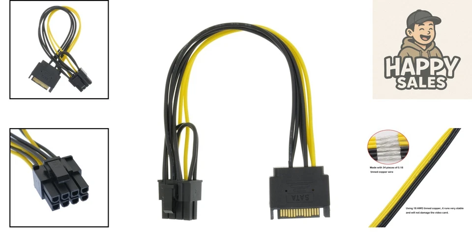 Versatile 8.6 Inch SATA to PCI-E 8 Pin Power Cable for Ultimate GPU Performance - Image 2 of 4