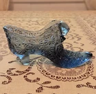 Vintage Fenton Crystal Blue Glass Daisy & Button Shoe Slipper Cat