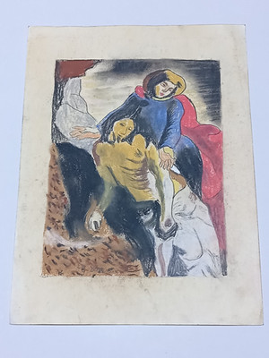 Eugene Delacroix Drawing on paper (Handmade) signed and stamped vtg art