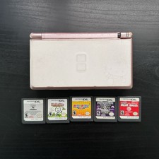 Nintendo DS Lite Video Game Console Broken Hinge - Metallic Rose With 5 Games