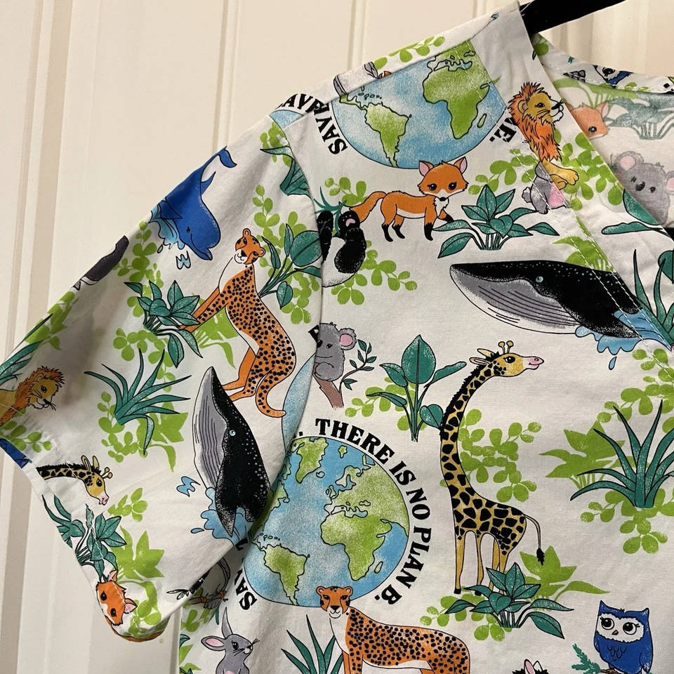 Cherokee Save The Earth Its the Only One Animal Novelty Scrub Nurse Top Womens M - Image 4 of 4