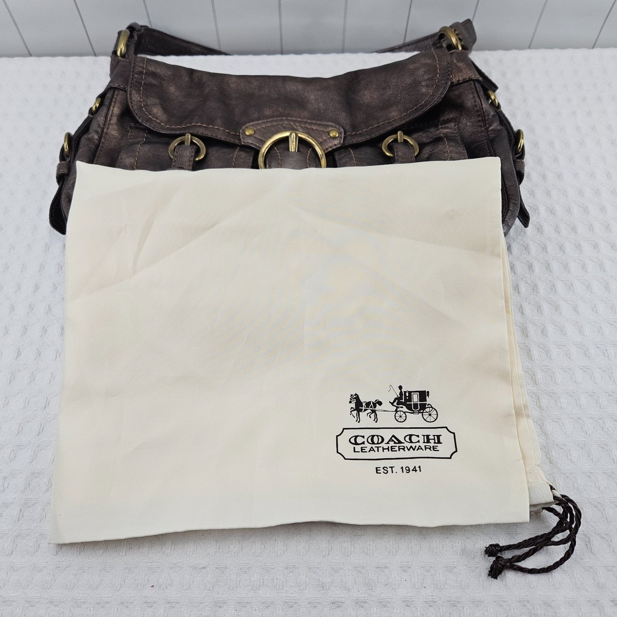 Coach Legacy Garcia Hobo Metallic Bronze Shoulder Bag Buckle Flap 