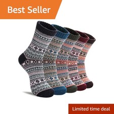 MQELONG 5 Pairs Wool Socks One Size Vintage