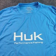 Huk Performance Fishing Long Sleeve Shirt Mens Small Blue Activewear