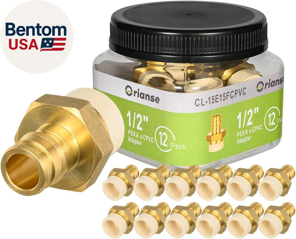 12 Pack 1/2" Pex-A X 1/2" CPVC Transition Adapter Heavy Duty Brass Barb PEX Fitt