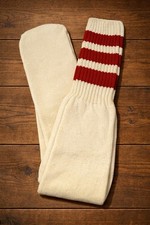 Vintage 1970s- 80s White Tube Socks Red Stripes 23  Over The Calf Unused