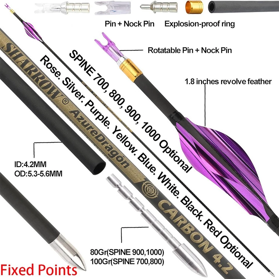 Flecha espiral de carbono puro 31" SP700-1000 arco compuesto recurvo caza ID4.2 Foto 2 de 4
