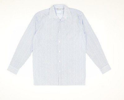 Denby Dale Herren blau gestreift Polyester Knopfleiste Größe 14 Kragen Knopf