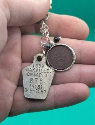 Metal Detected Art Keychain | Found Animal Tag Relics Matched by Year