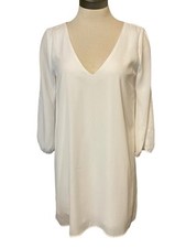 LULUS Womens Medium White Shifting Dears Chiffon Slit Long Sleeves Dress