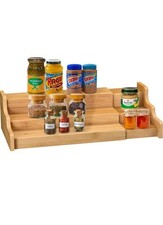 Spice Rack Kitchen Cabinet Organizer- 3 Tier Bamboo Expandable Display Shelf