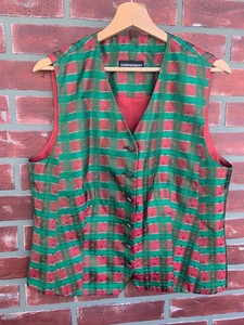 LODENFREY Trachten Vest Red Green Plaid Bavarian Oktoberfest 44