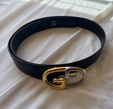 Vintage Gucci Black Leather Belt 95/38 Two Tone Gold Silver GG Buckle Italy