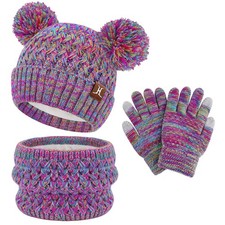 ZASFOU Toddler Kids Winter Hats Scarf Touchscreen One Size, Pink Purple Mix