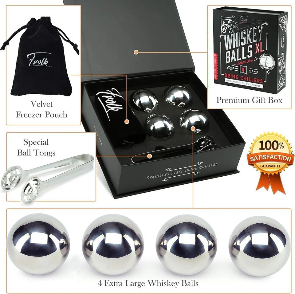 Elegant 4-Piece Whiskey Chilling Set: XL Stainless Steel Stones & Freezer Pouch - Image 4 of 4