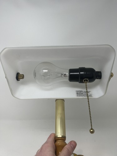 STRATFORD COLLECTION Brass Finish Bankers Lamp Wood Accent & Opal Glass Shade - Picture 8 of 9