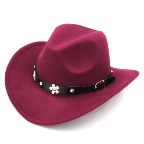 Kids Girls Western Cowboy Hat Cowgirl Cap w/ Flower Leather Belt for Dress-up - Picture 18 of 29
