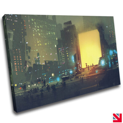 Stadtbild Regen Digital Kunst LEINWAND Wandbild Bild Druck A4