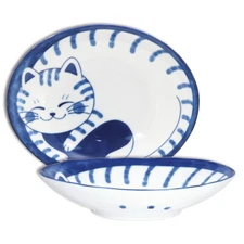 Japanese Porcelain Oval Serving Dish Plate 7.75" x 6.25" Tabby Cat Made in Japan