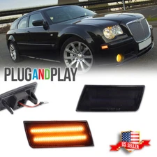 2X SMOKE LENS AMBER LED FRONT SIDE MARKER LIGHTS for 2005-2010 CHRYSLER 300 300C