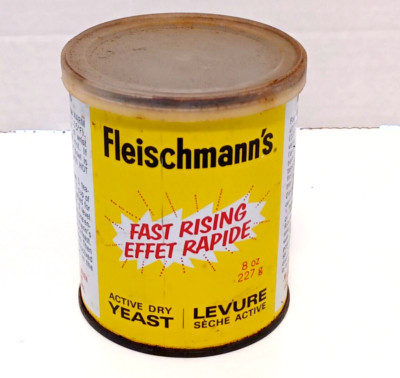 Vintage Tin Fleischmann's Fast Rising Yeast Tin Can Yellow With Lid
