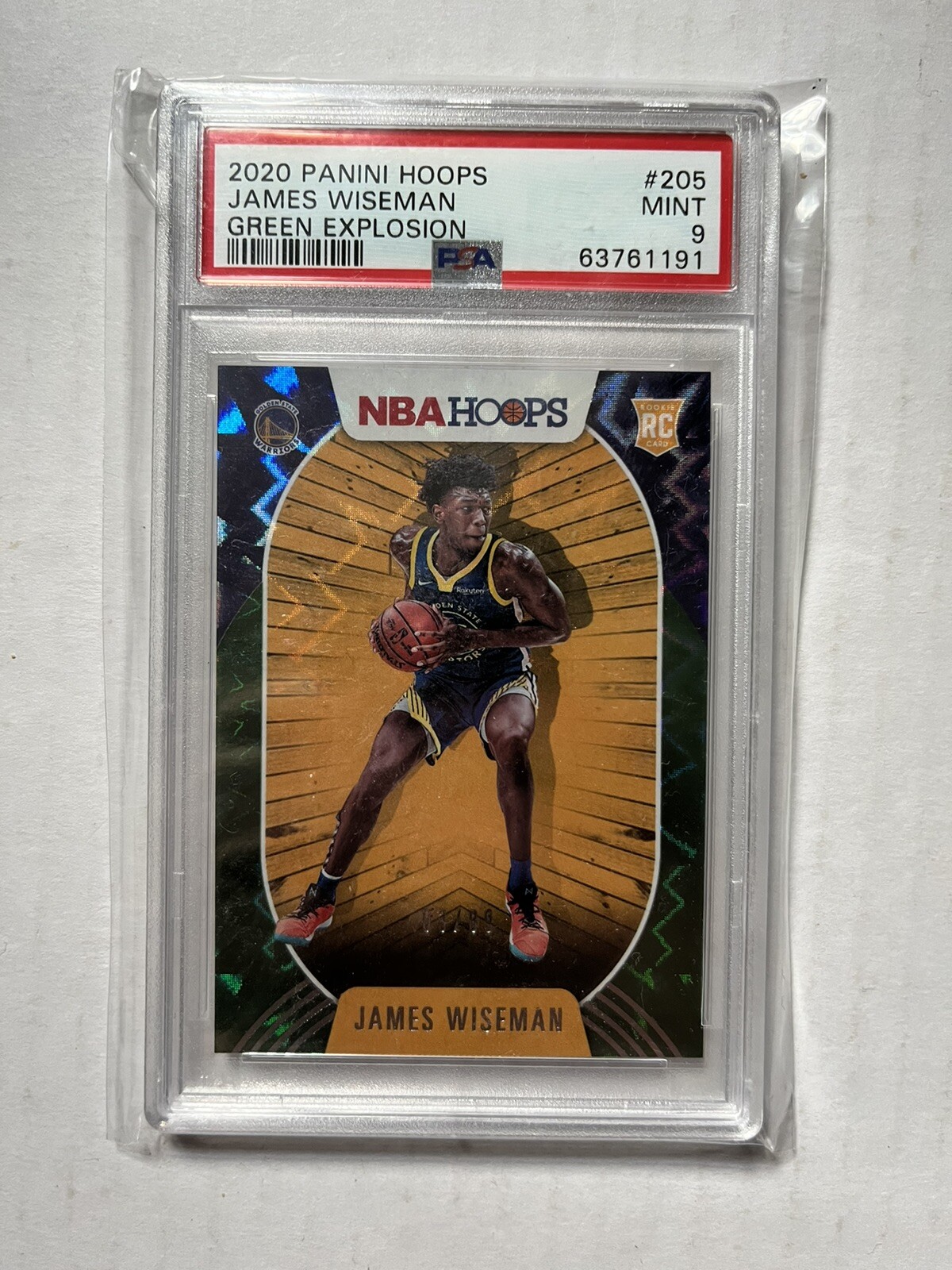 2020-21 Panini Hoops James Wiseman RC Green Explosion /89 SSP PSA 9 Mint