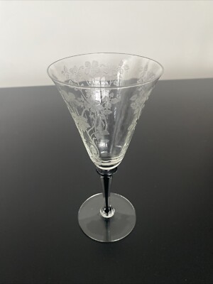 One Rare Morgantown Carlton Black & Clear Stem Water Goblet/Cordial Glass 7.5in