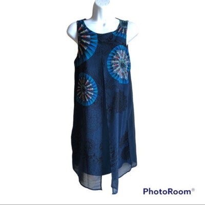 Desigual blue a-line circle print sleeveless mini dress spain 38 US small |  eBay