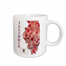 3dRose Flag and Map of the State of Illinois, counties colored and named Mug