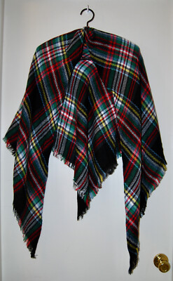 New Wander Agio Women's Multicolor Plaid Woven Fringe Triangle Winter Wrap Scarf