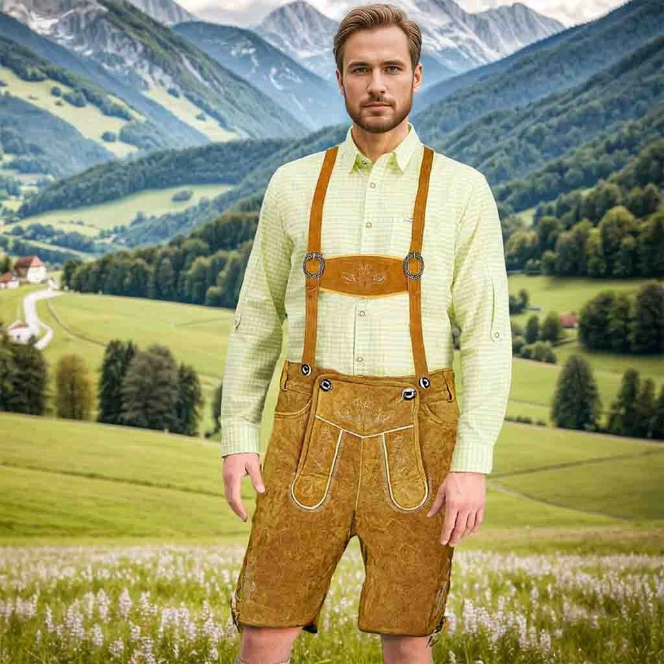 Suede Bavarian Lederhosen for Men Oktoberfest Costume Traditional