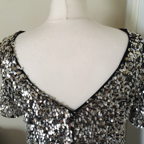 Women’s Monsoon UK 8 Sequin Dress Gold Silver And Black Short Sleeves Unlined - Picture 6 of 12