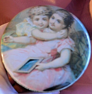 Victorian Small Tin With Little Girls; 5 Pictures Holding Various Items EMPTY