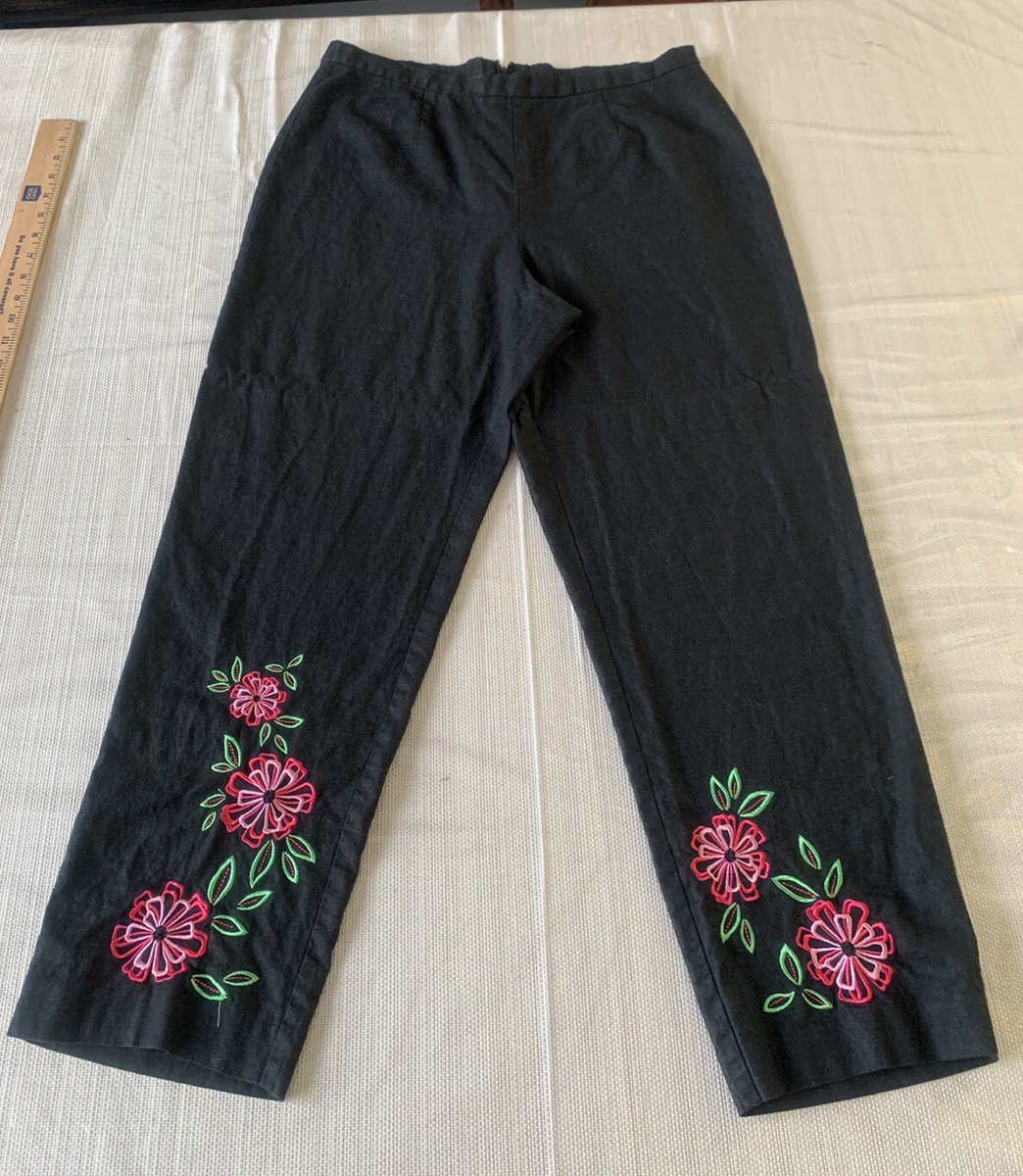 No Name Tag Size 12 P Black Embroidery Flowers Tapered Leg