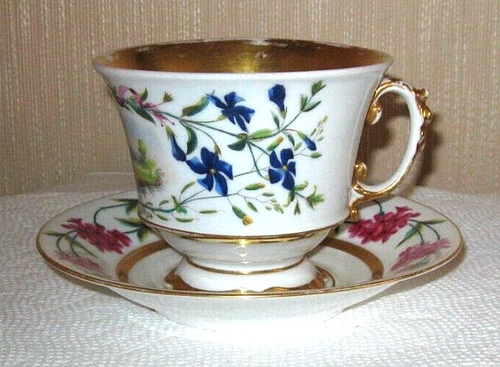 Owersized Antique Old Paris Porcelain Cup and Saucer Hand Painted