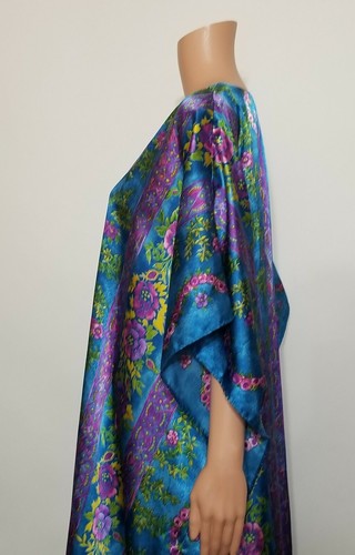 Winlar Lounge MuuMuu Dress Colorful One Size Fits Most Floral Turquoise V Neck - Picture 7 of 12