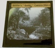 Magic Lantern Slide Social History Country Walk , Bridge , Stream , People