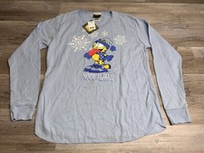 Vintage Garfield Shirt Womens Long Sleeve Thermal Sleepwear Top Snowflakes Sz L