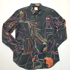 PAUL SMITH Beach AOP Button Front Shirt Men's MEDIUM M Black Multicolor ITALY