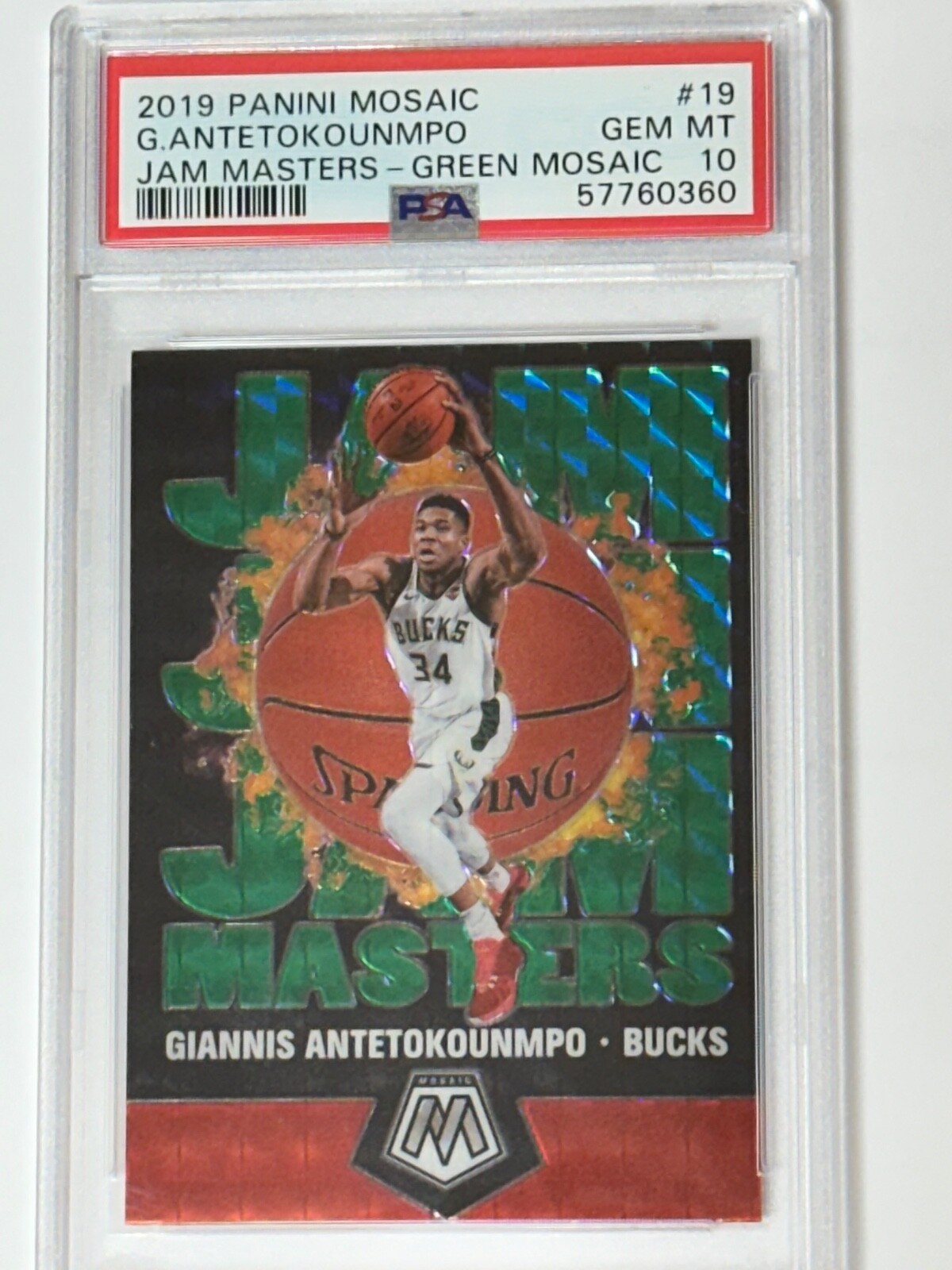 2019-20 Mosaic Giannis Antetokounmpo Jam Masters Mosaic Green Prizm #19 PSA 10