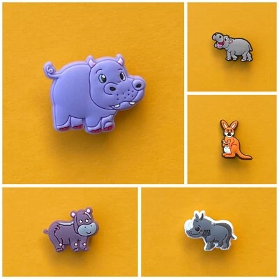 MARKENLOS Schuhstecker/Shoe Charms/Pins TIERE/NILPFERD/HIPPO/NASHORN/KÄNGURU