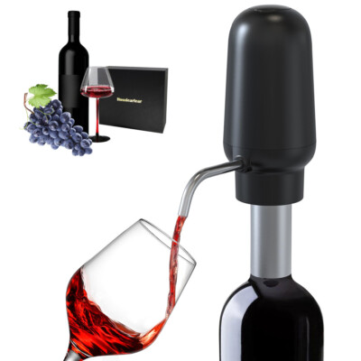 Electric Wine Aerator and Wine Dispenser USB-C Rechargeable - Black, Enhances Wi