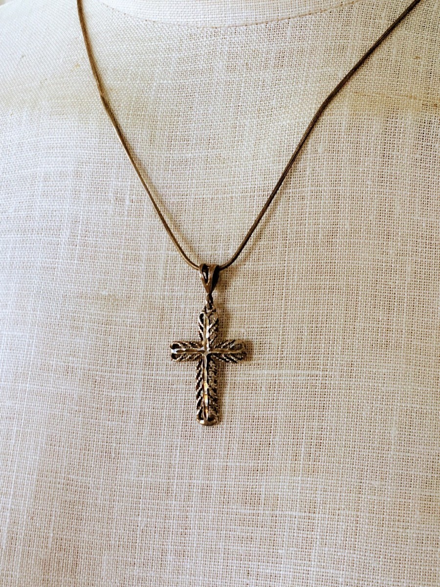 Vintage Sterling 925 Silver Cross Pendant Snake Chain | eBay