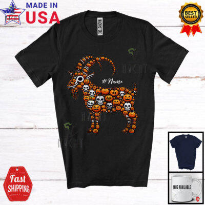 Goat Skull Pumpkin Shape; Humorous Custom Name Goat; Farm Farmer T-Shirt
