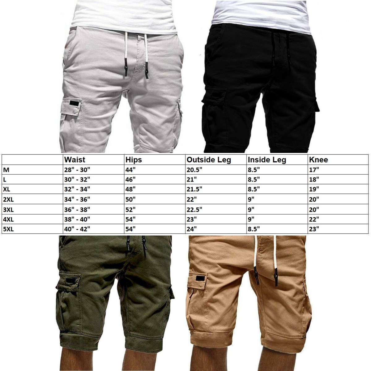Men Casual Chino Cargo Shorts Pants 6-Pockets Summer Beach