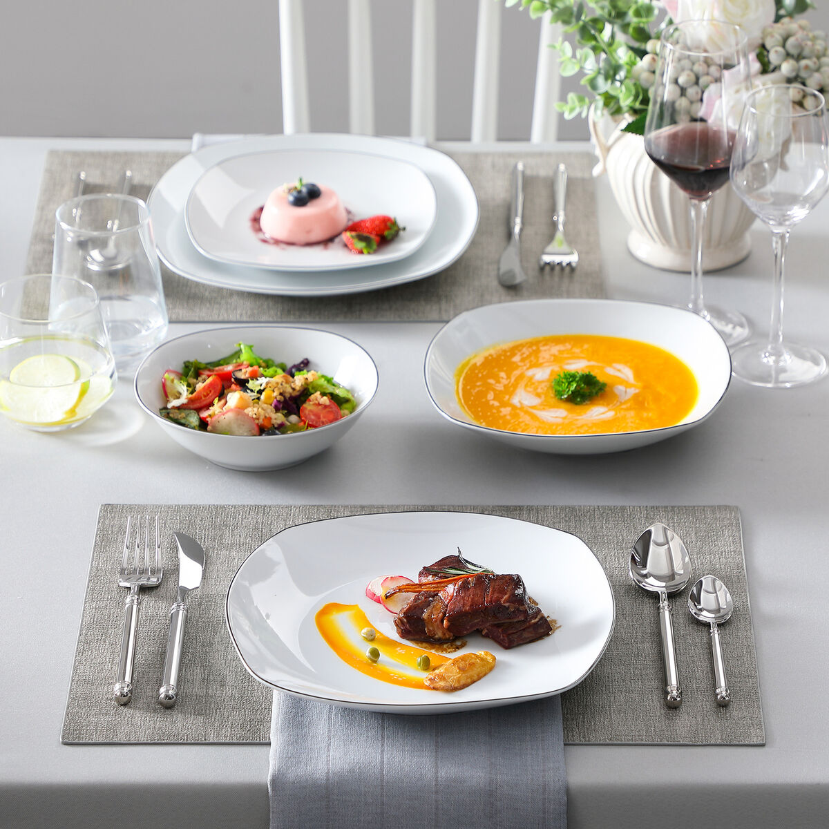 MALACASA ELISA 24-Piece White Porcelain Plates and Bowls Set