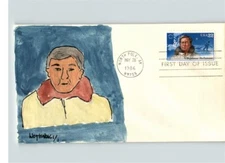 Vilhjalmur Stefanssen, Hand Painted POLAR EXPLORER, 1988 First Day of Issue, # 1