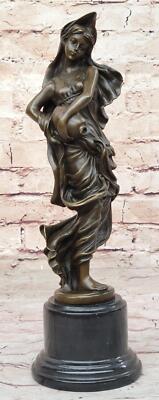 Aquarius Watercarrier Girl in Flowing Dress Carrying Jug of Water Bronze Statue