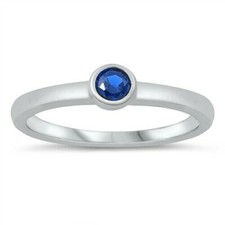 Baby Ring Solid Sterling Silver 925 Blue Sapphire CZ Face Height 3.5 mm Size 1