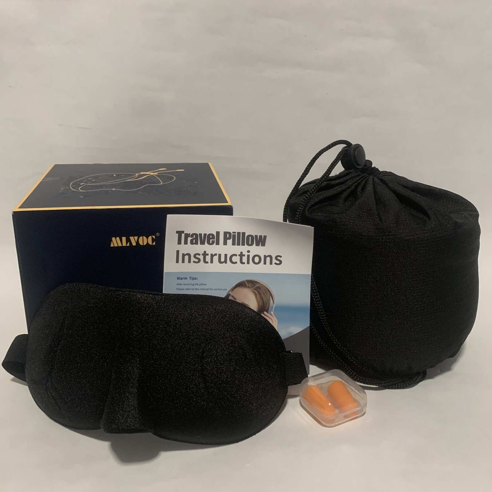 Travel Pillow Memory Foam Neck Adjustable Comfort Breathable Cover, Airplane Blk-image